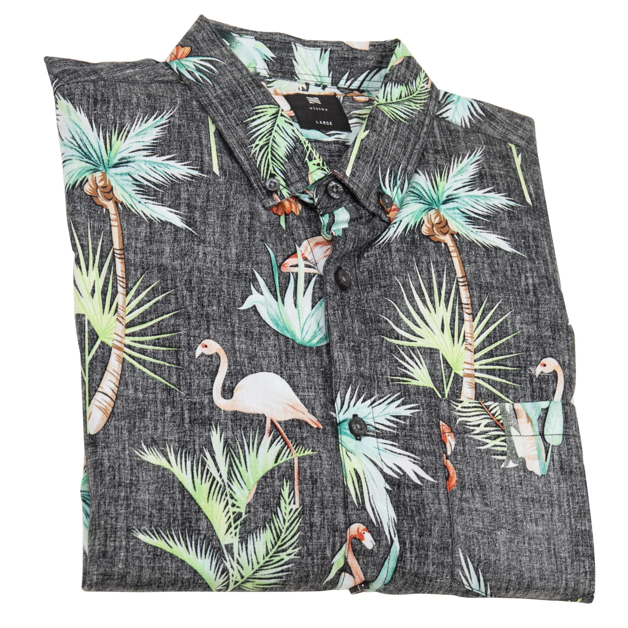 Mens Button Down Shirt - Reverse Black Flamingo