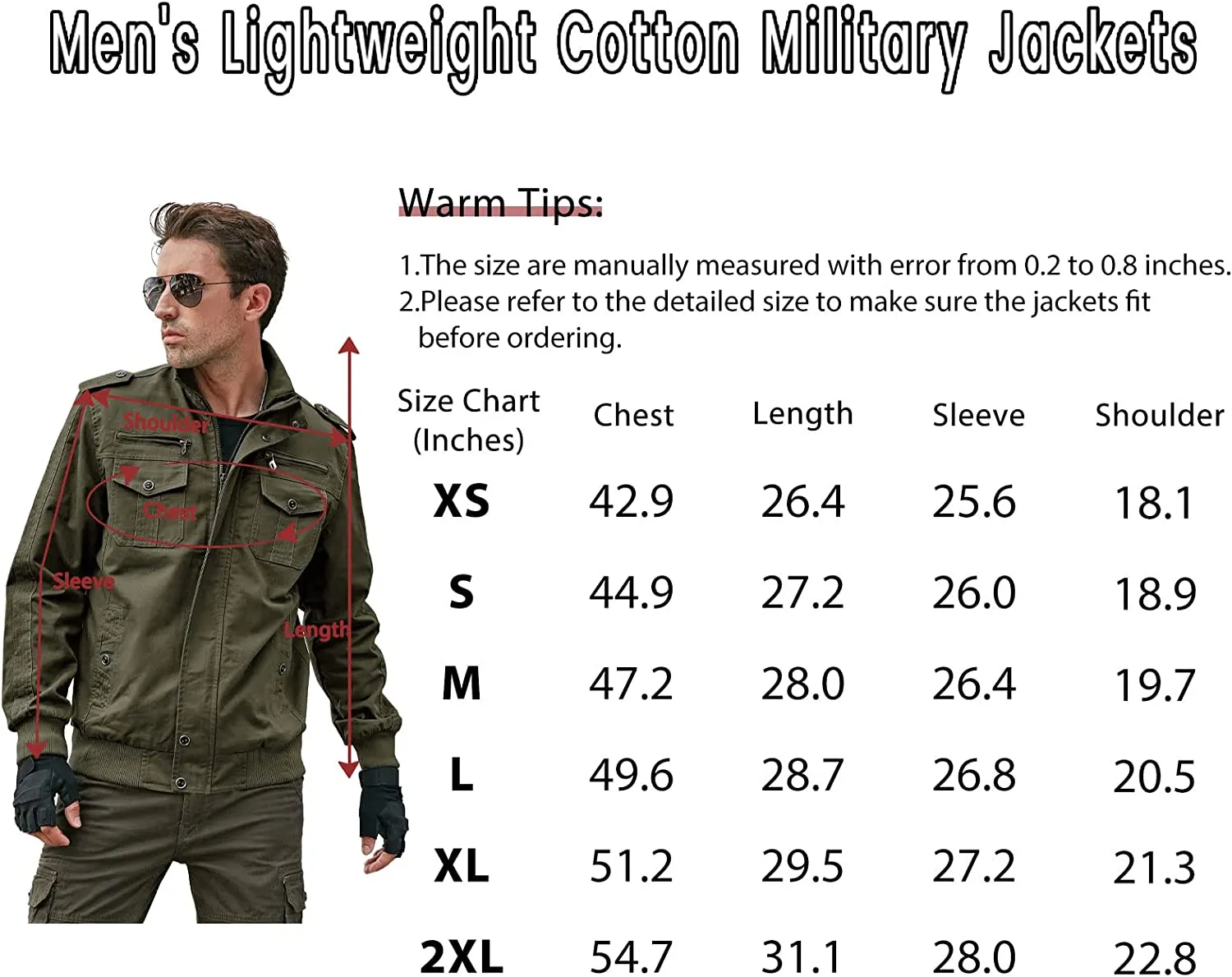 Men's Military Jacket Casual Cargo Jackets Lightweight Outwea