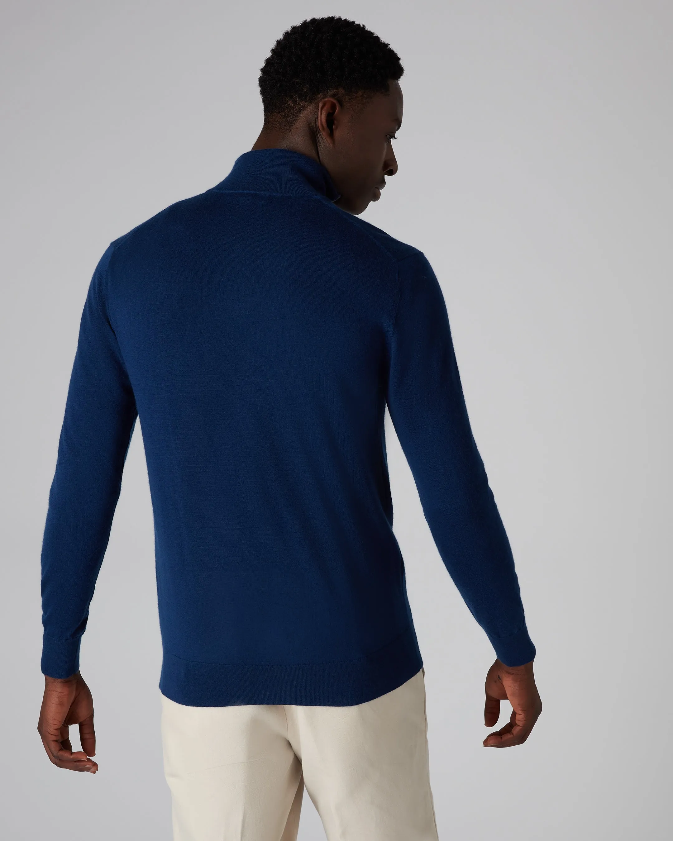 Men's Regent Fine Gauge Cashmere Half Zip Jumper French Blue