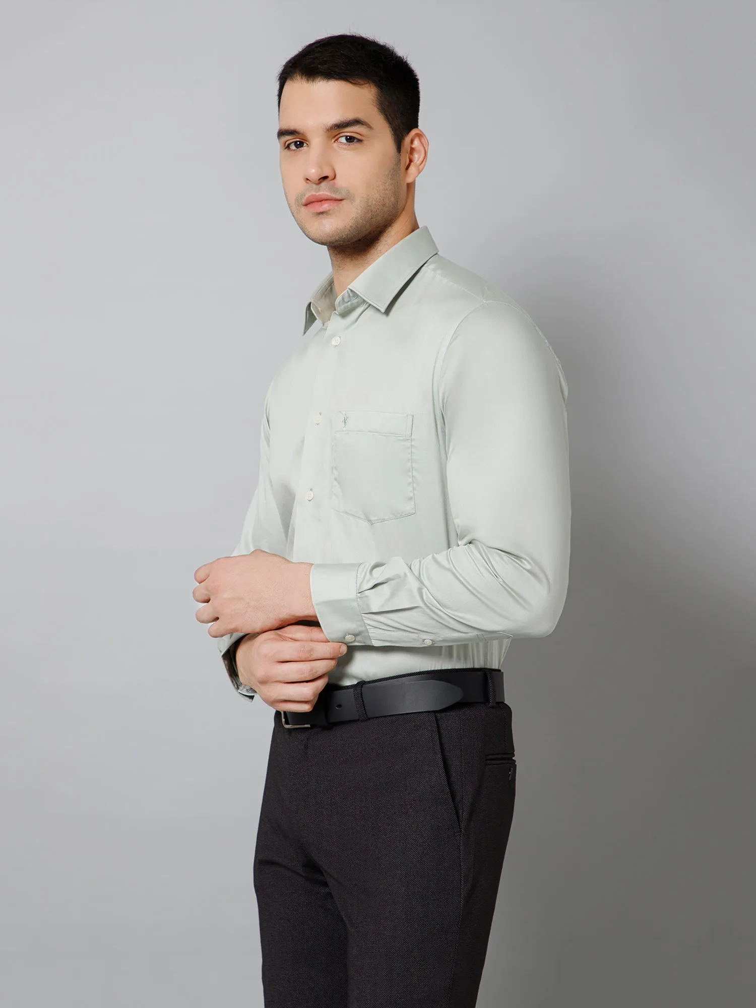 Men's Sage Green Party Plain Full Sleeve Shirt