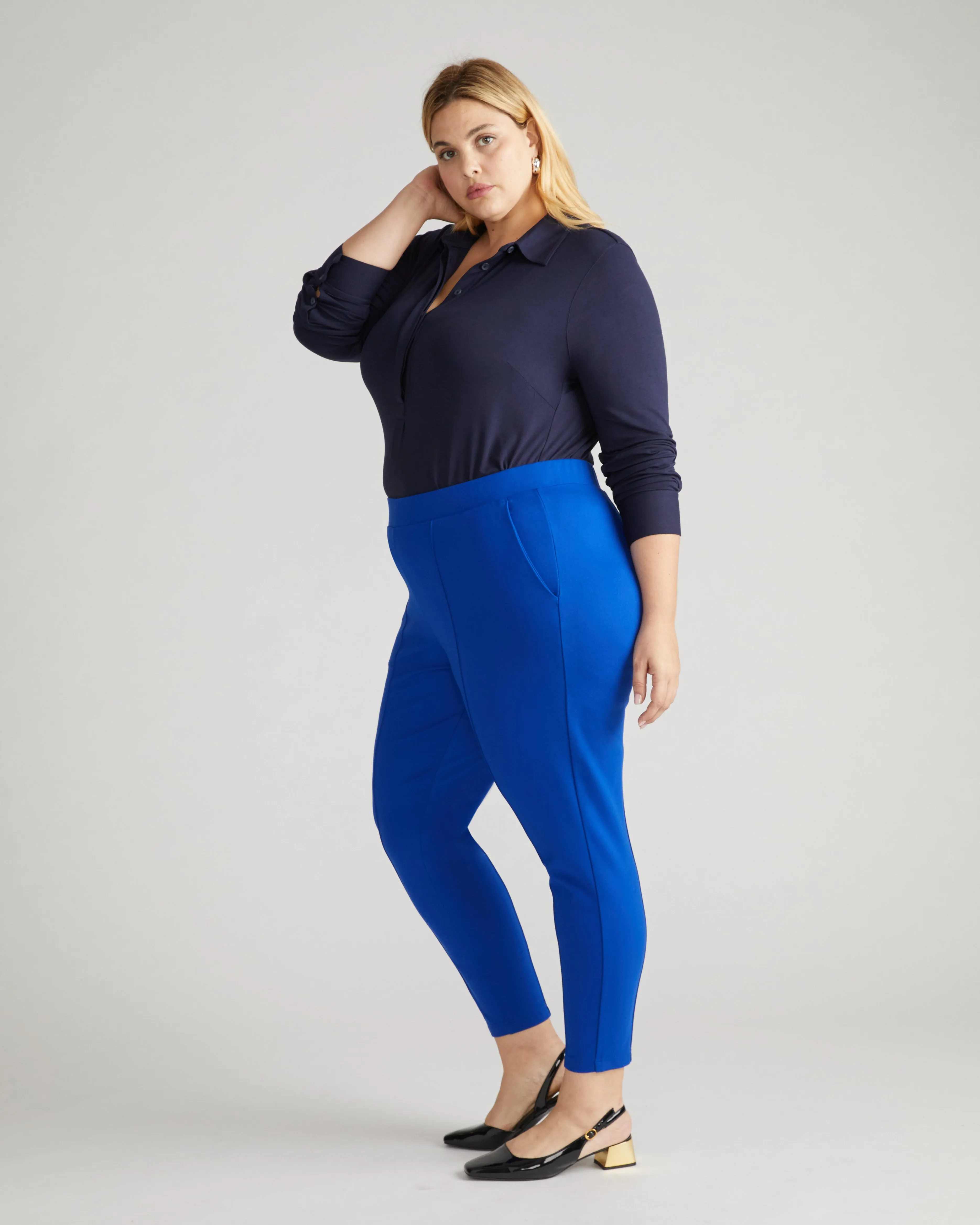 Minimalist Moro Pintuck Pocket Ponte Pants - Tanzanite