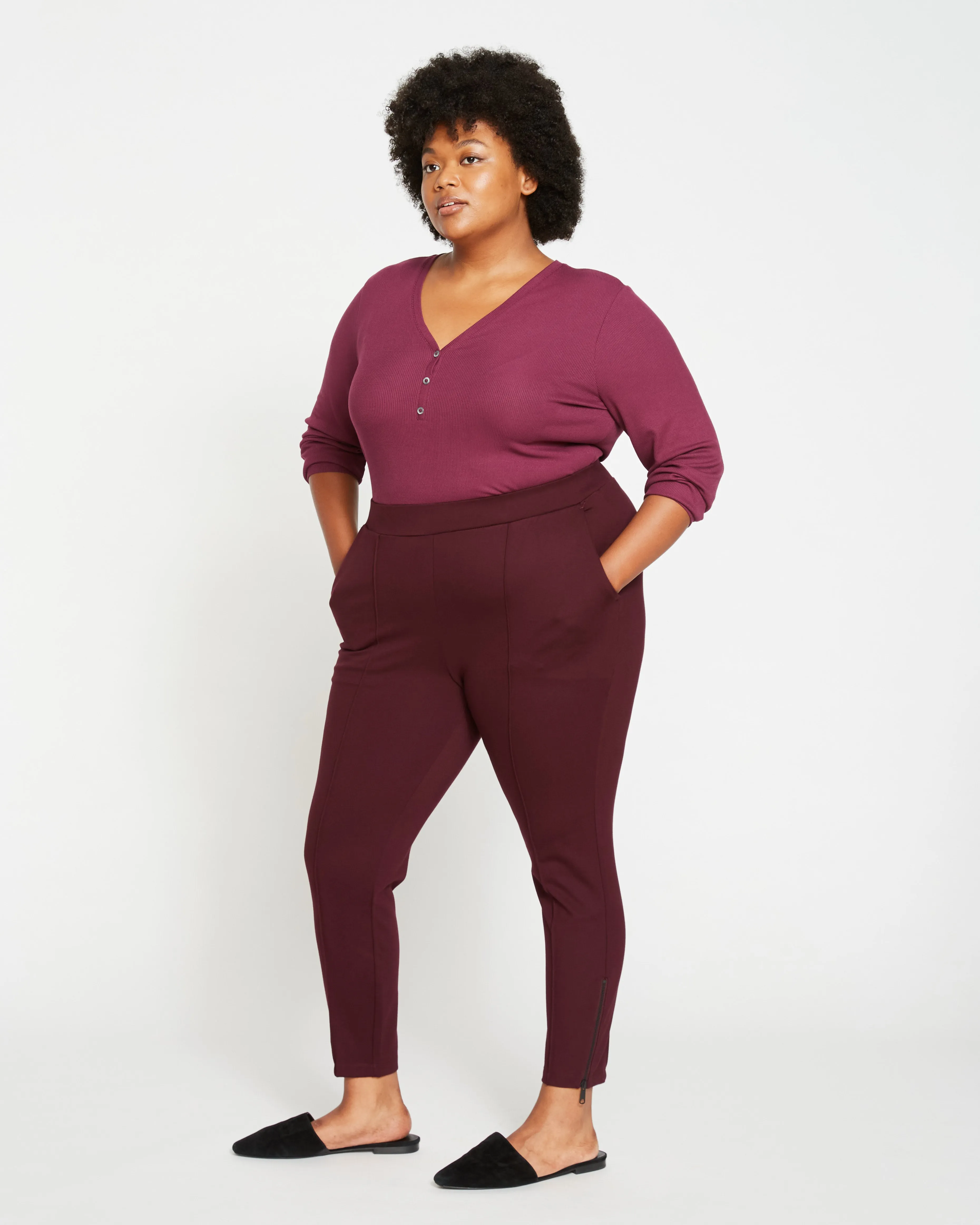 Moro Pintuck Pocket Ponte Pants - Plum