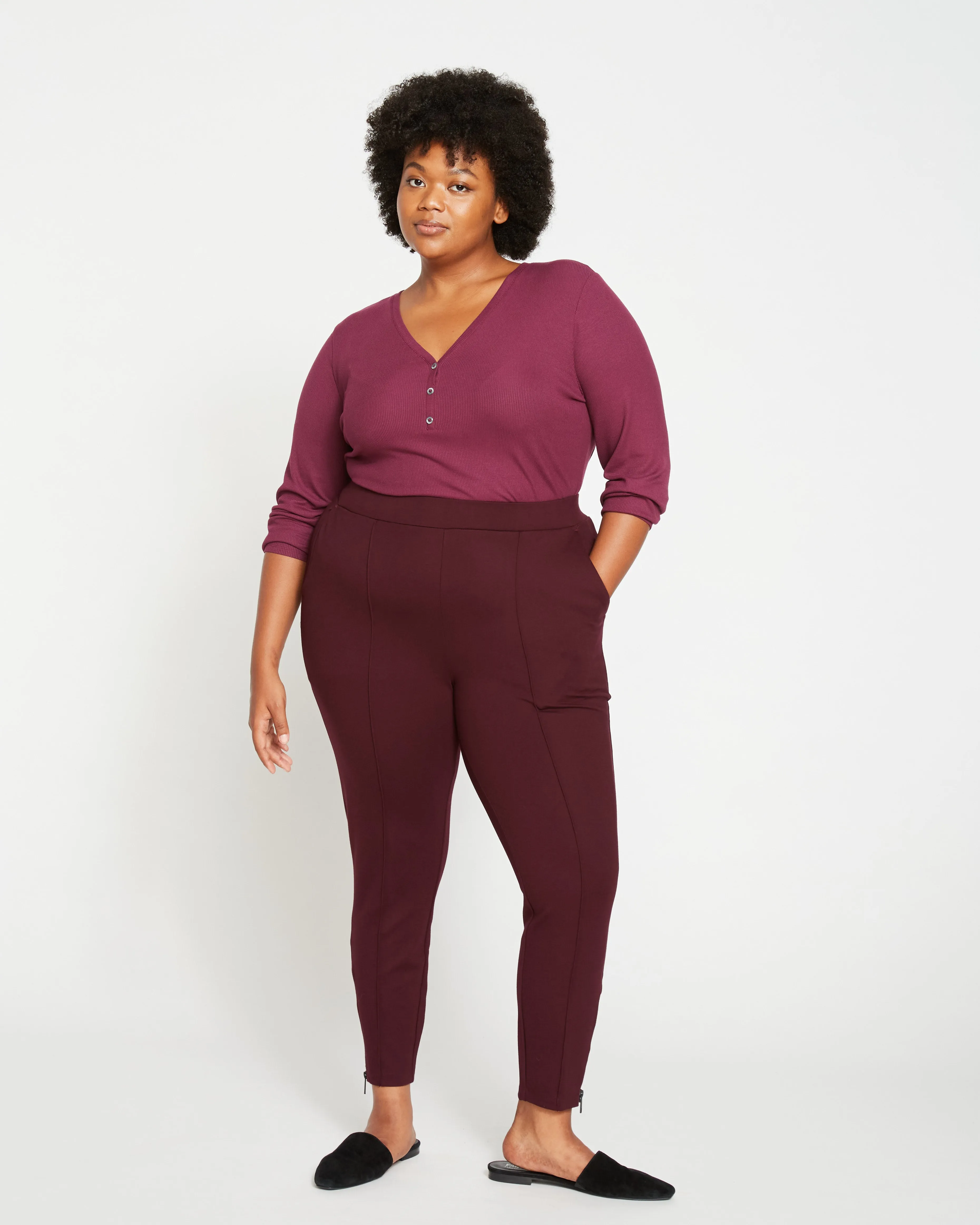 Moro Pintuck Pocket Ponte Pants - Plum