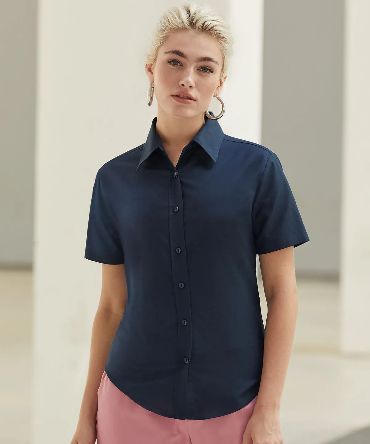 Navy - Women's Oxford short sleeve shirt