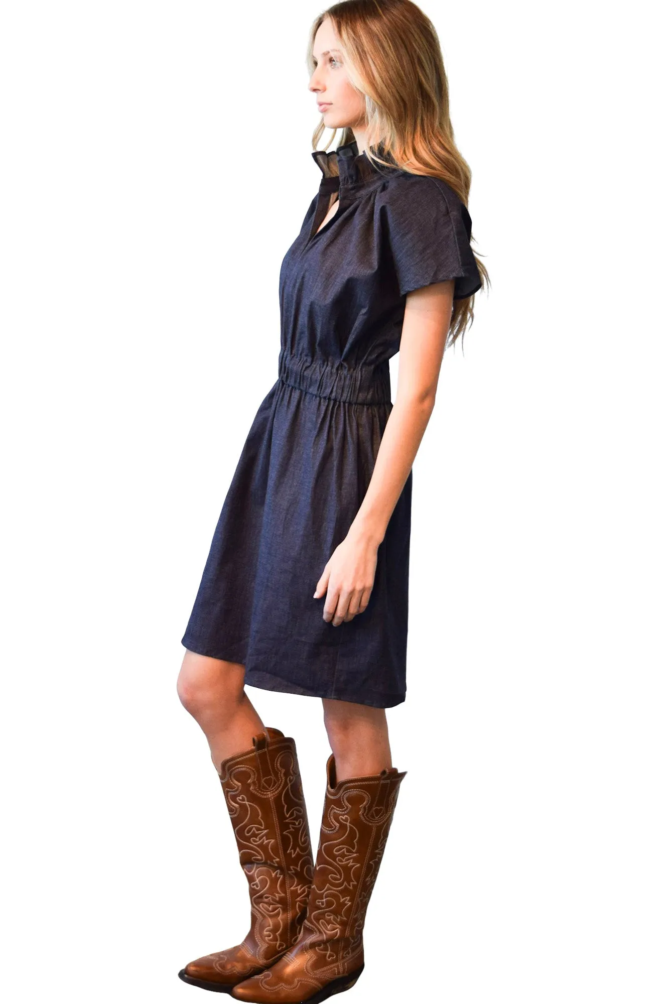 Never A Wallflower Vicki Elastic Waist Dress Dark Blue Denim