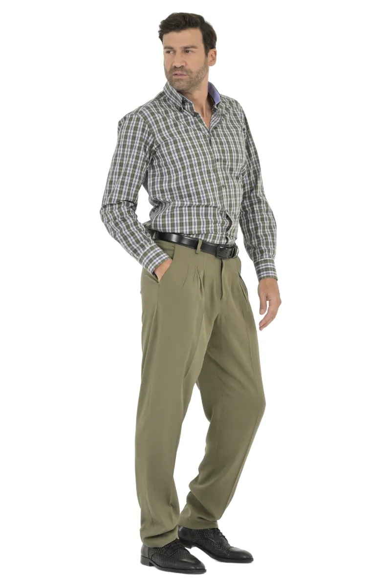 Olive Green Men's Tango Pants With Three Pleats