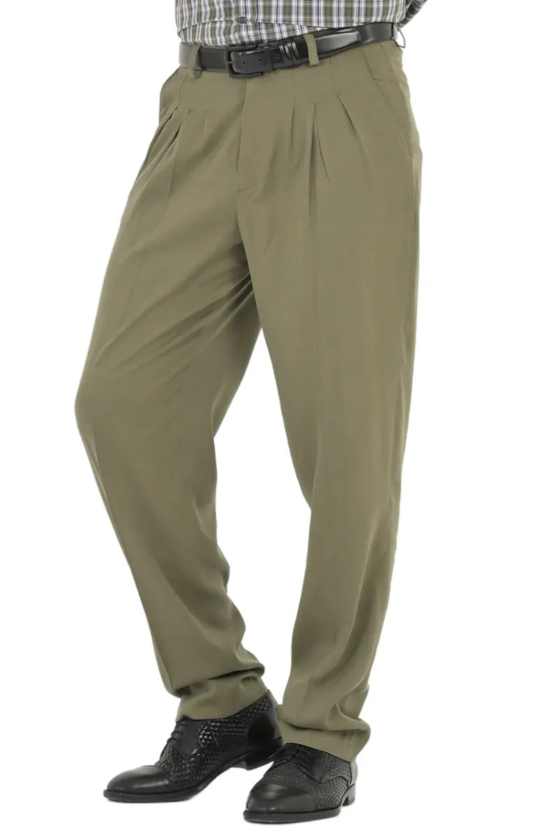 Olive Green Men's Tango Pants With Three Pleats