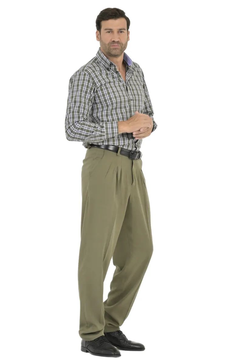 Olive Green Men's Tango Pants With Three Pleats