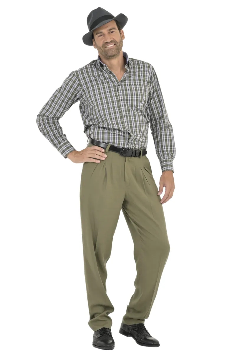 Olive Green Men's Tango Pants With Three Pleats