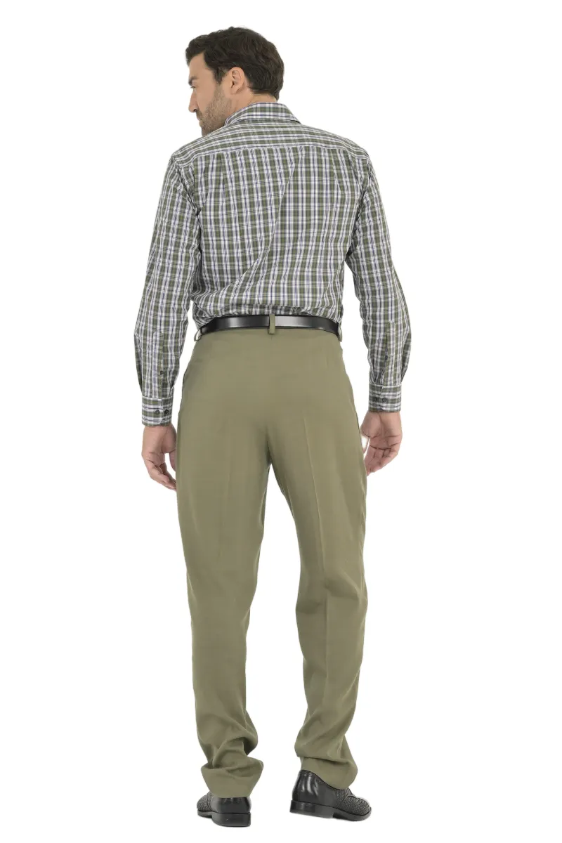 Olive Green Men's Tango Pants With Three Pleats