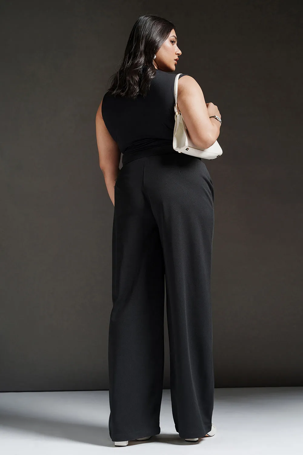 Onyx Black Curve Textured Korean Pants