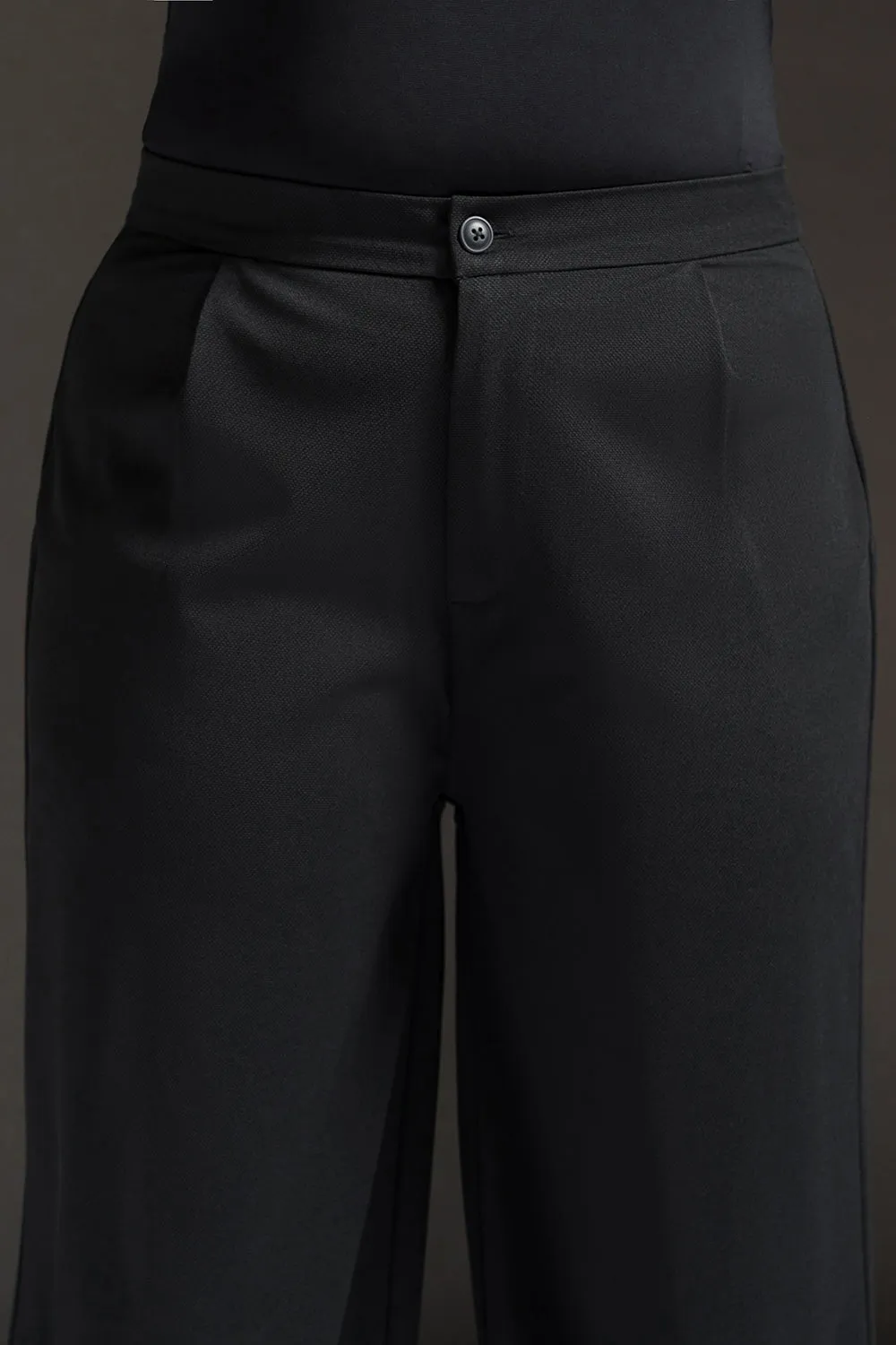 Onyx Black Curve Textured Korean Pants