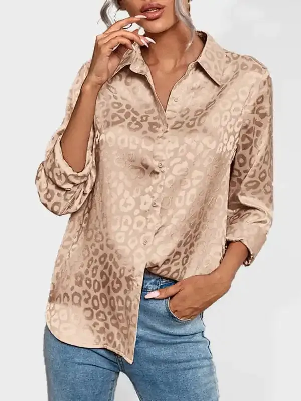 Open button leopard jacquard shirt elegant commuter long-sleeved shirt