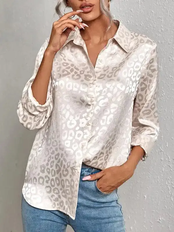 Open button leopard jacquard shirt elegant commuter long-sleeved shirt