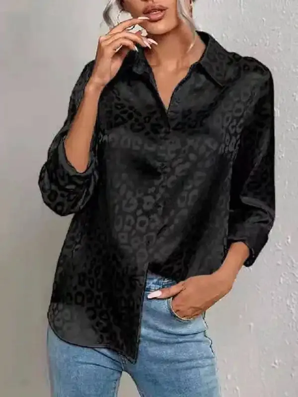 Open button leopard jacquard shirt elegant commuter long-sleeved shirt