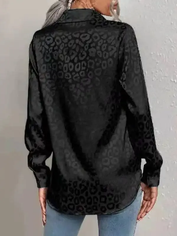 Open button leopard jacquard shirt elegant commuter long-sleeved shirt