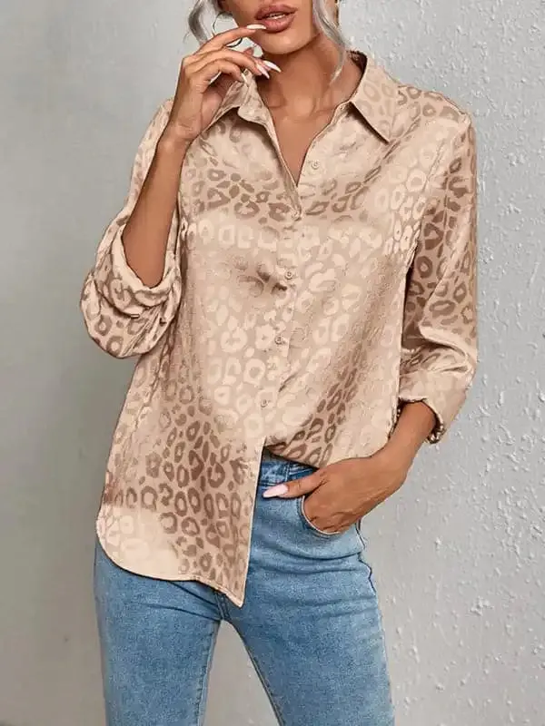 Open button leopard jacquard shirt elegant commuter long-sleeved shirt