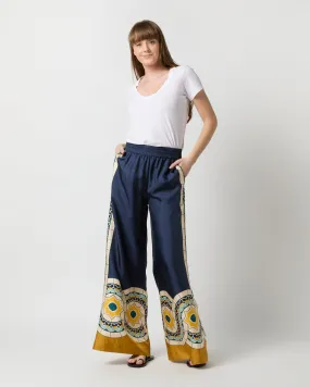 Palazzo Pant in Blue Mudejar Placée Silk Twill