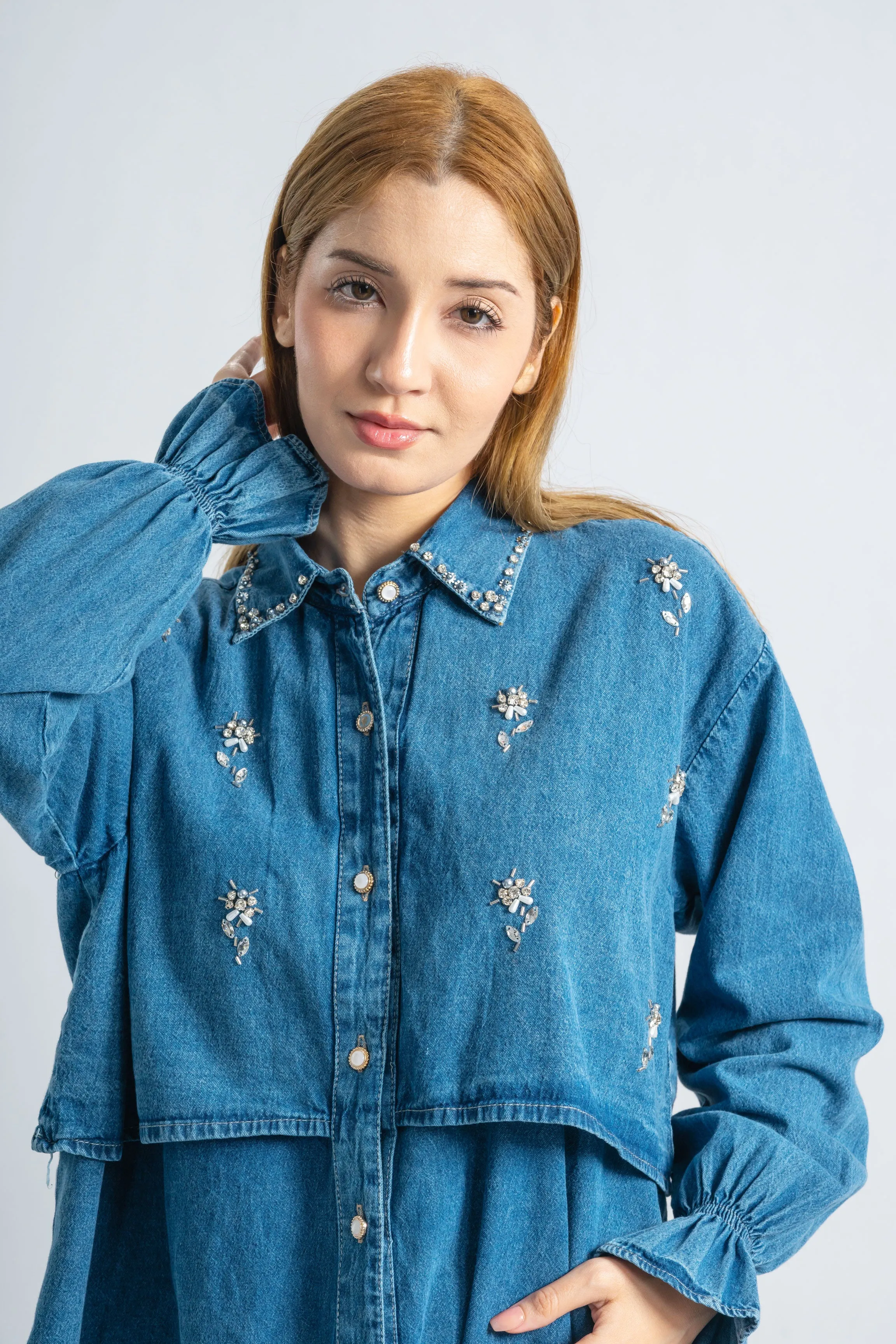 Pearl Flora Denim Blouse