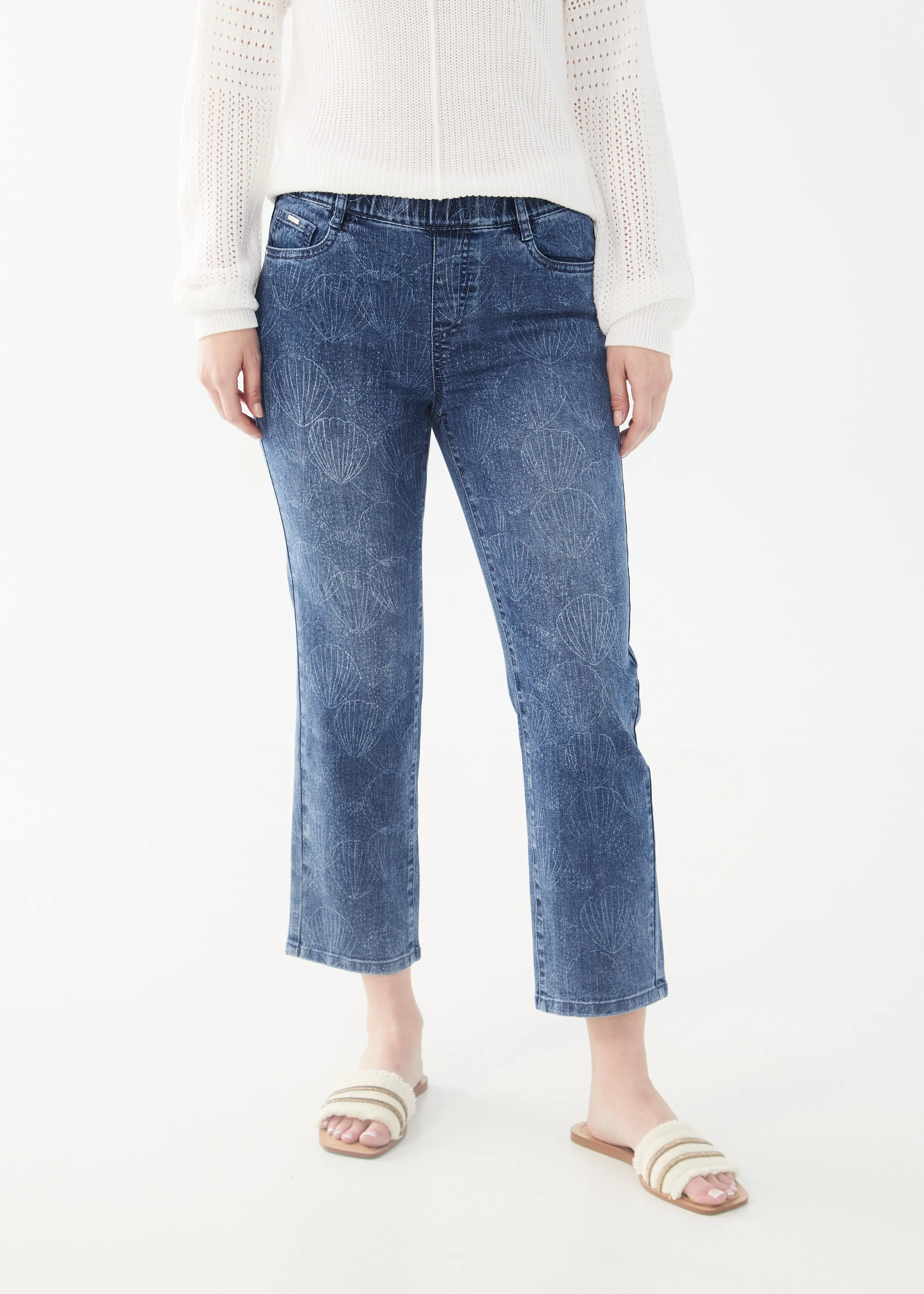 Printed Pull-On Straight Crop Denim