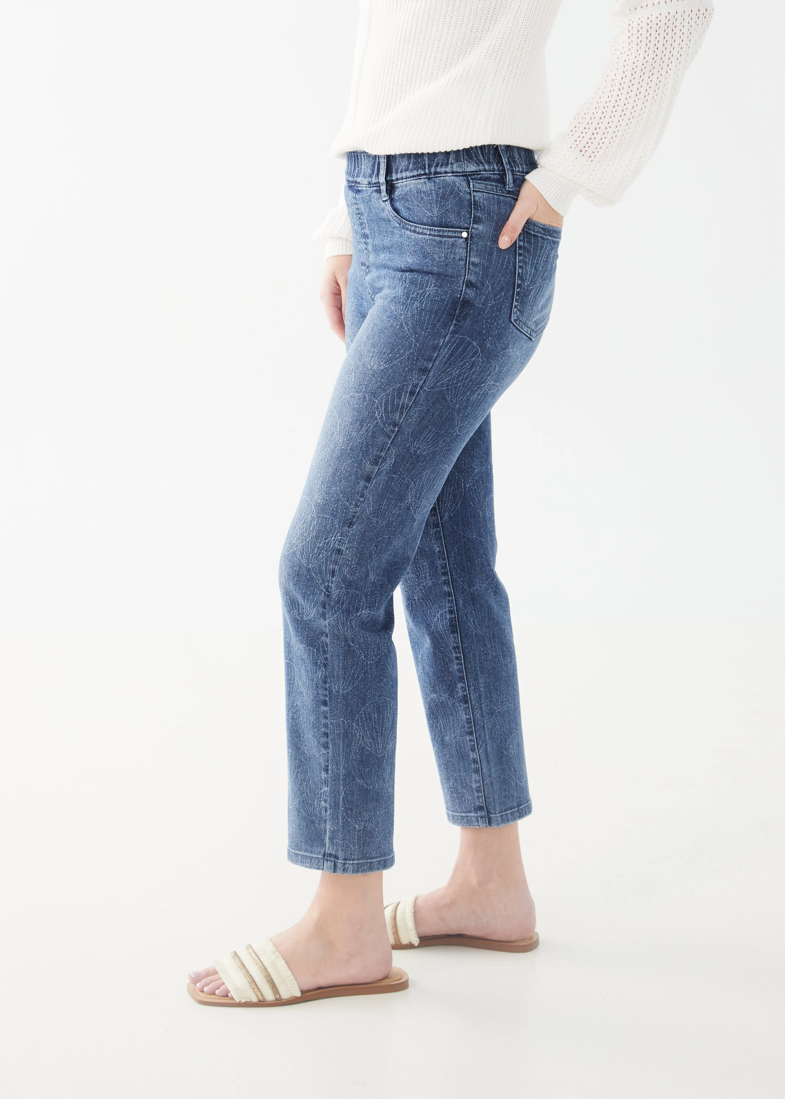 Printed Pull-On Straight Crop Denim