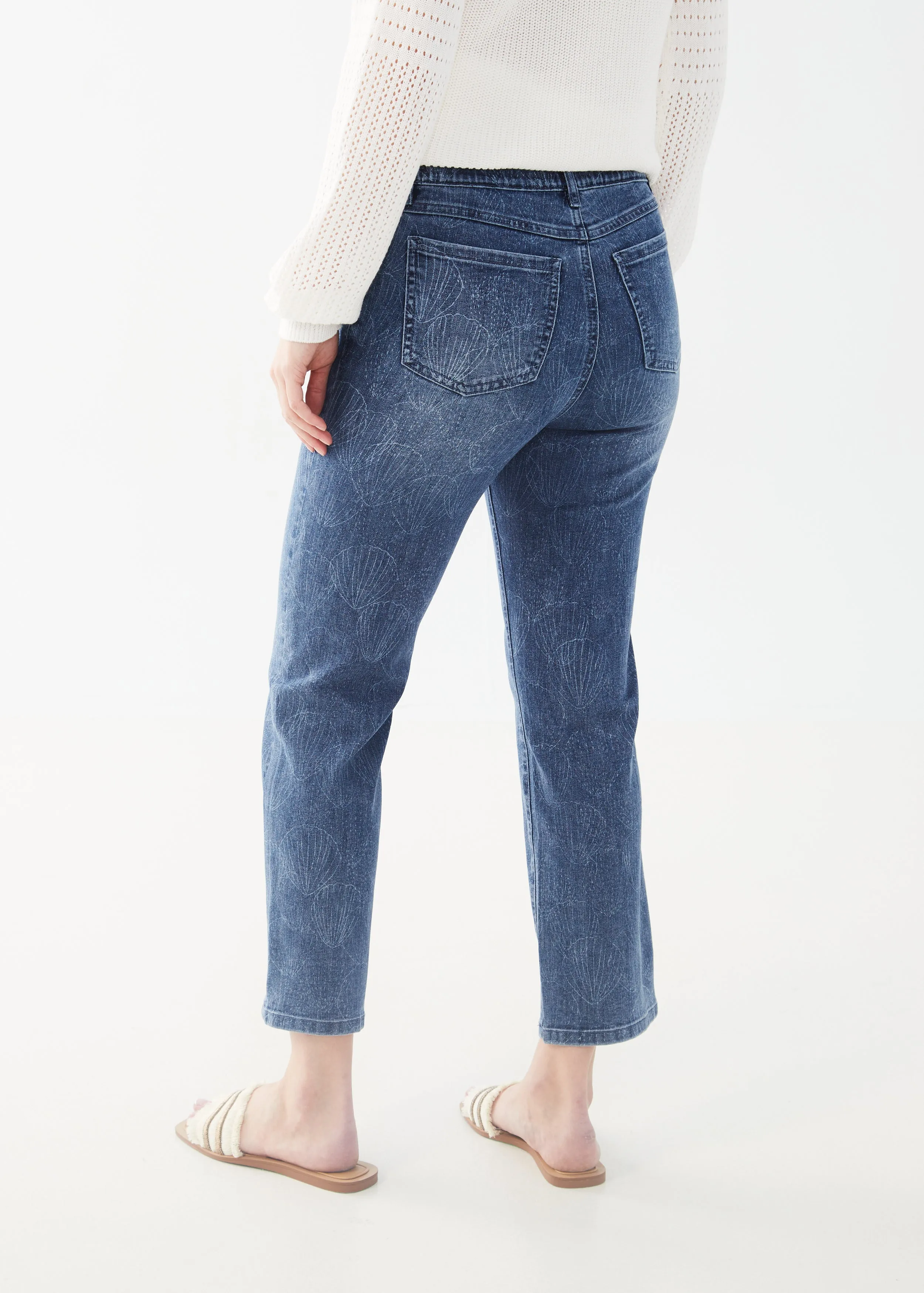 Printed Pull-On Straight Crop Denim