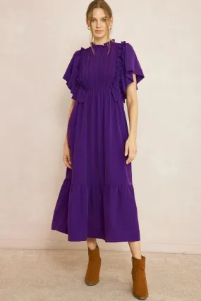 Purple Mock Neck Midi Dress