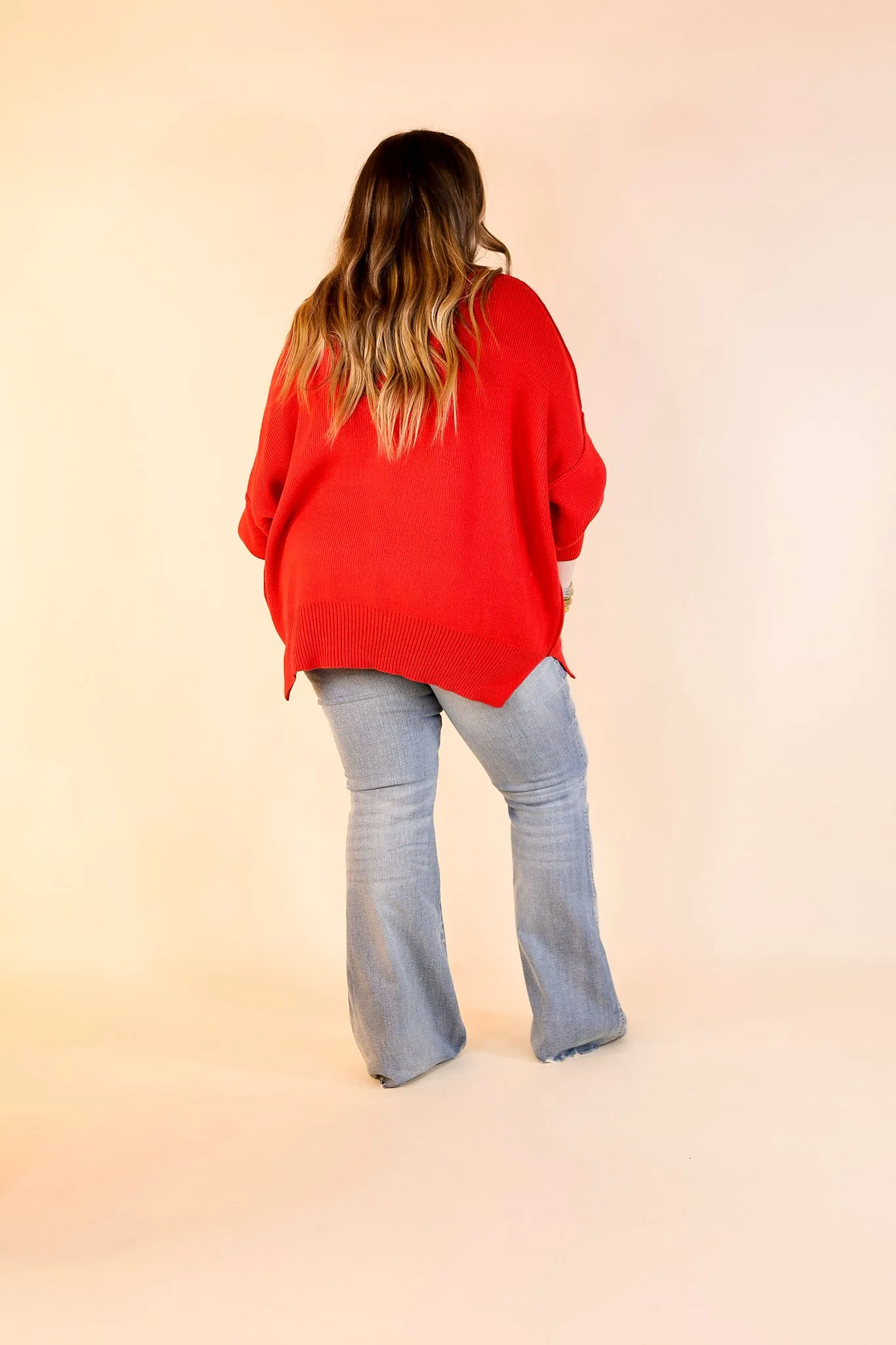 Snug and Stylish Mock Neck Sweater with Side Slit in Ruby Red