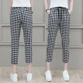 Summer High Waist Slim-Look Poker Dot Pants Women Korean Student All-Matching Loose Plus Size Three Quarter Casual Pants