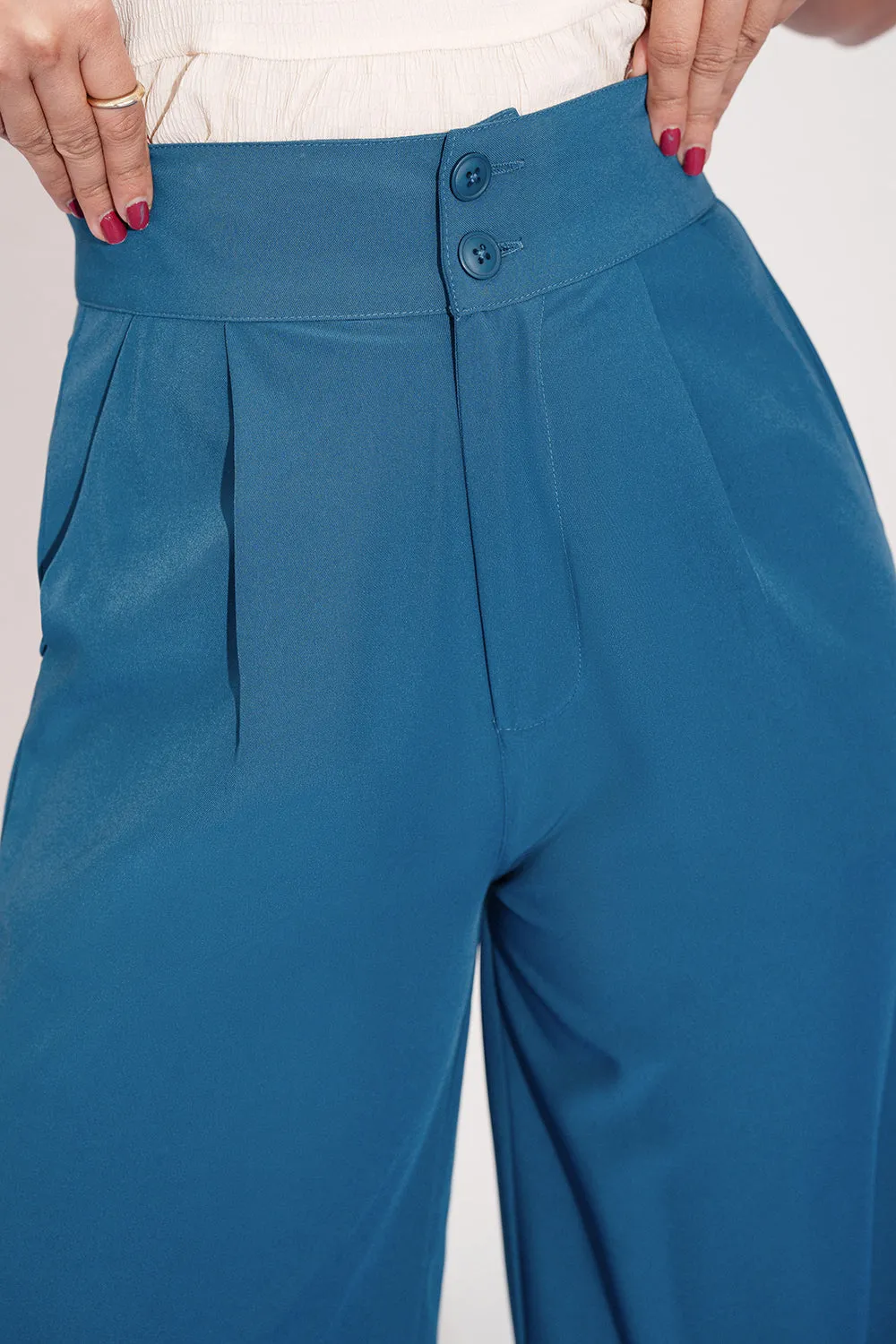 Sydney Blue Pleated Double Button Korean Pants