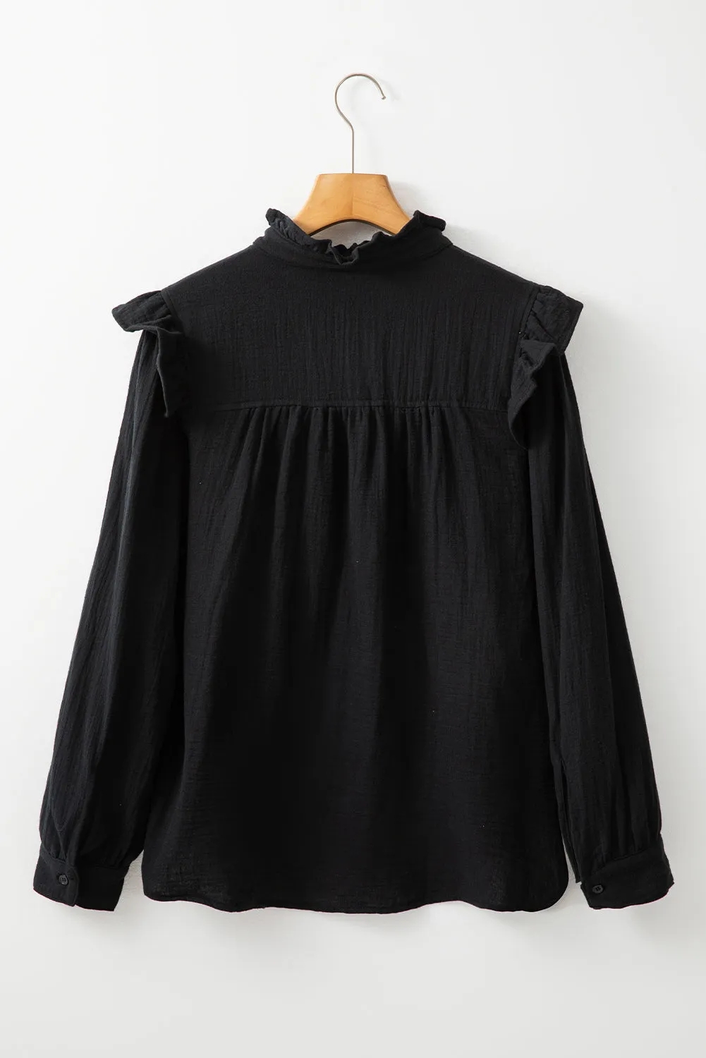 Textured Ruffled Trim Loose Fit Shirt