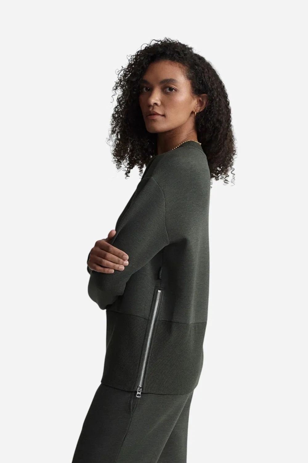 Varley Lowry Longline Sweat in Olive Marl