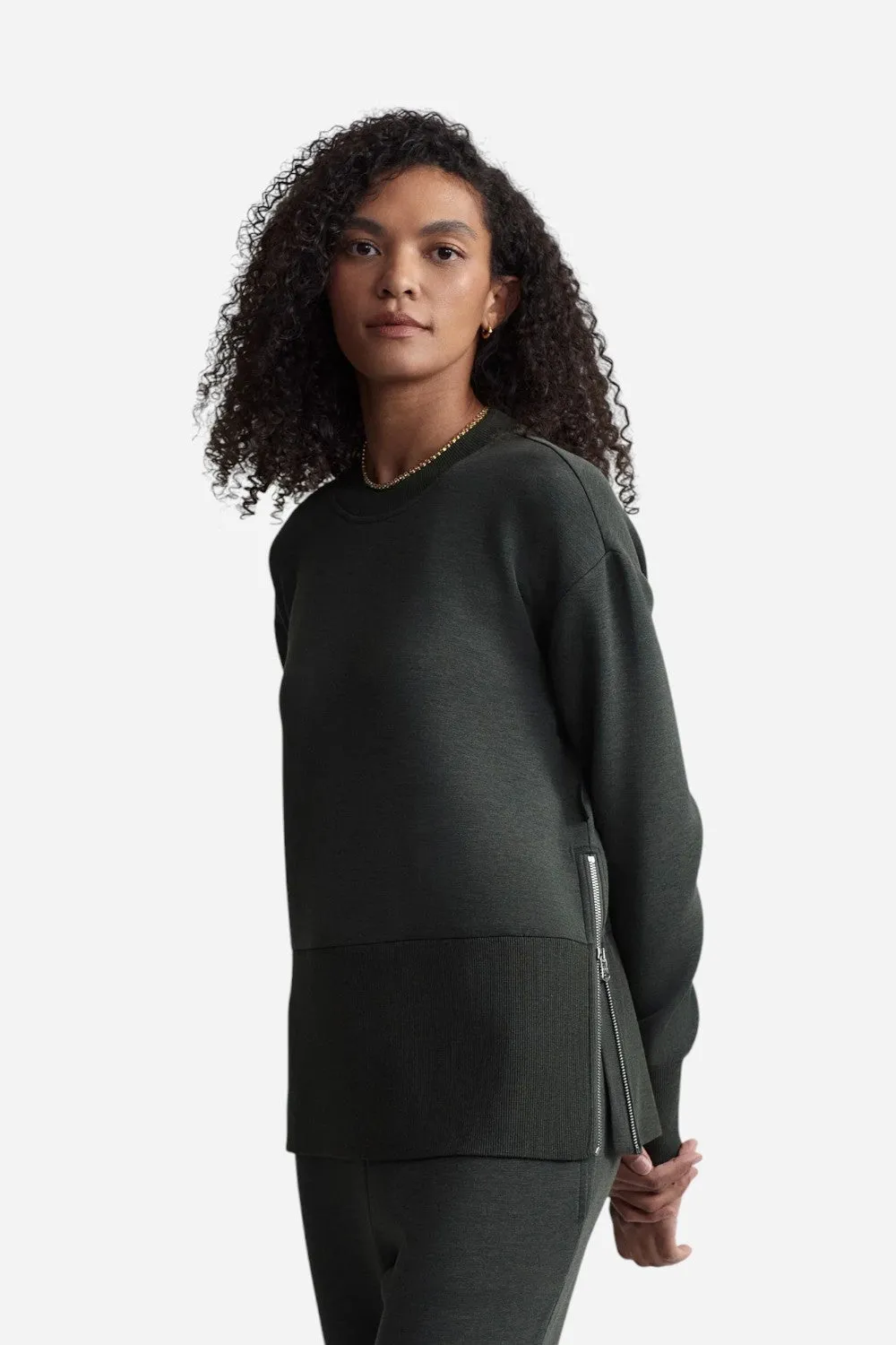 Varley Lowry Longline Sweat in Olive Marl