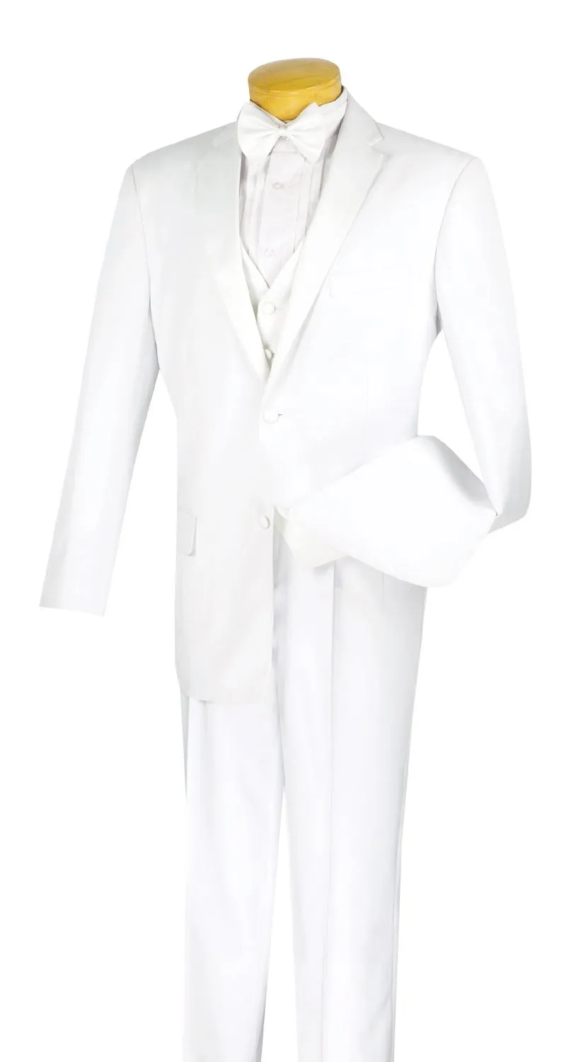 Vinci Regular Fit 4 Piece Tuxedo with Vest Bow Tie (White) 4TV-1