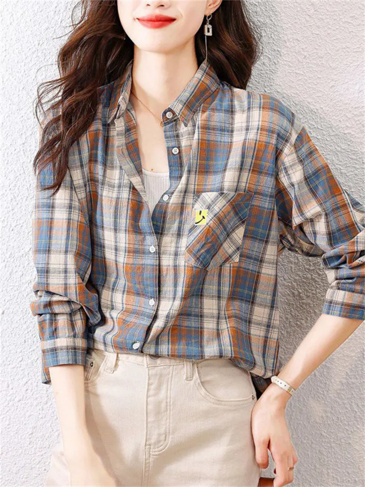 Women's Contrast Color Plaid Elegant Cozy Cotton Shirts