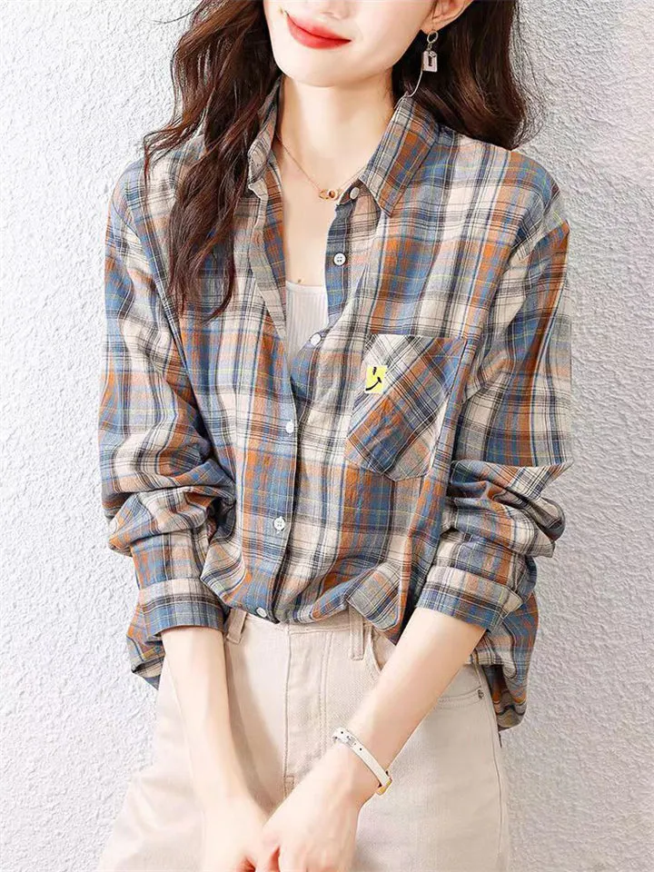 Women's Contrast Color Plaid Elegant Cozy Cotton Shirts