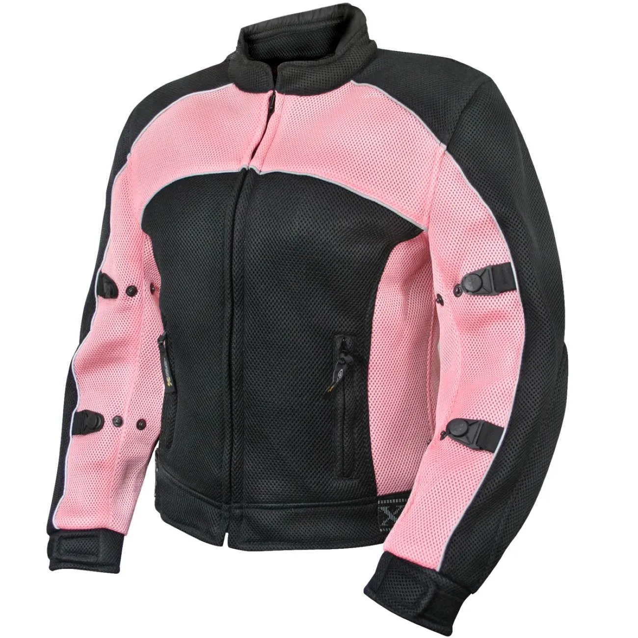 Xelement CF508 Women's Guardian Black and Pink Mesh Protective Motorcycle Rider Jacket w/ CE Armor Protection