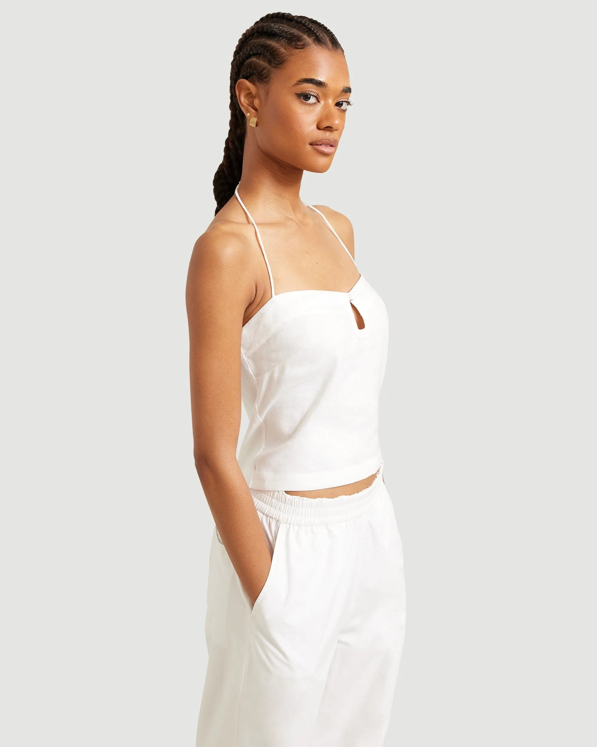 Yessy Linen Halter-Neck Top